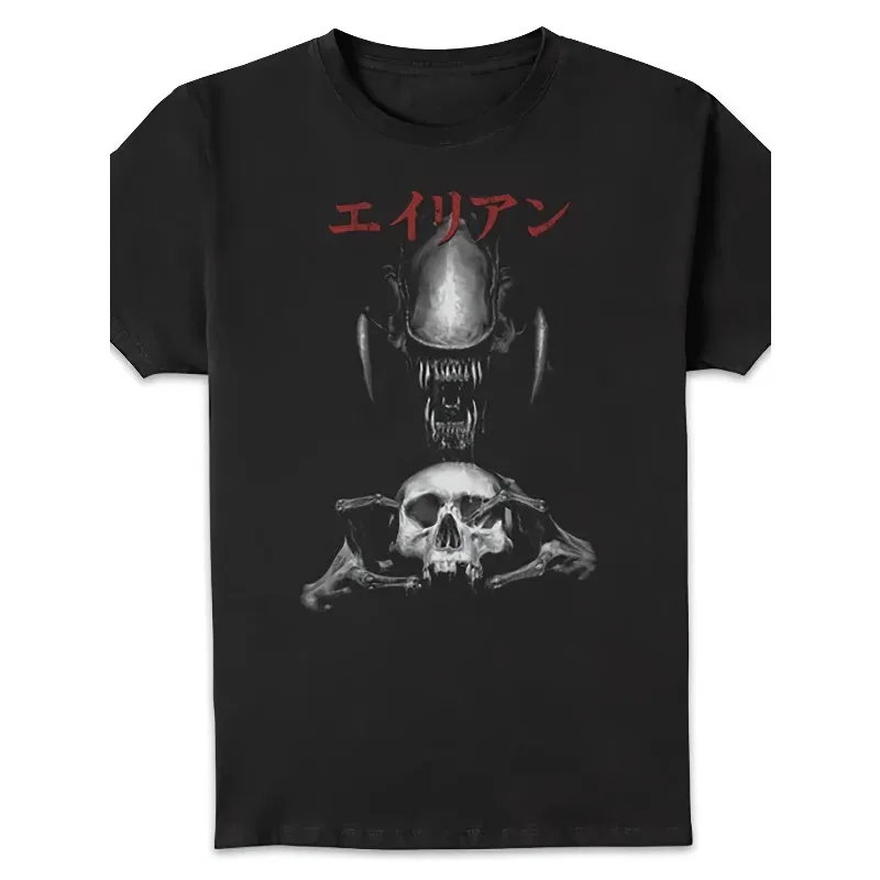 Men's Punk Style Alien Close Up American Trendy Short Sleeve Street Hip Hop Retro Loose Men's Top