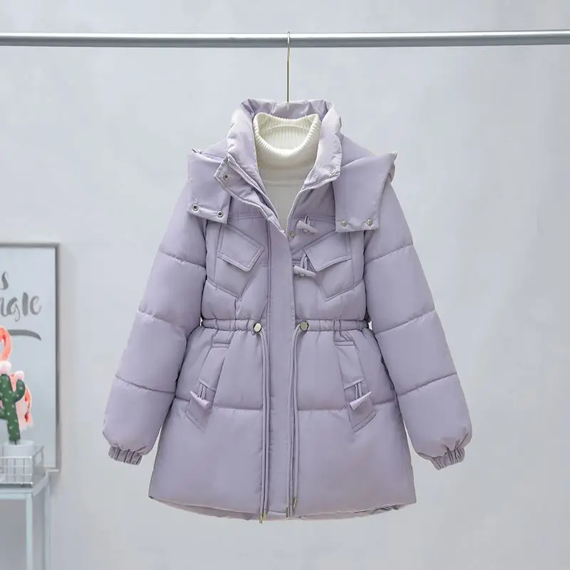 

2023 New Winter Popular Hooded Down Cotton Coat Korean Version Fashion Loose and Fashionable Mid Length Coat