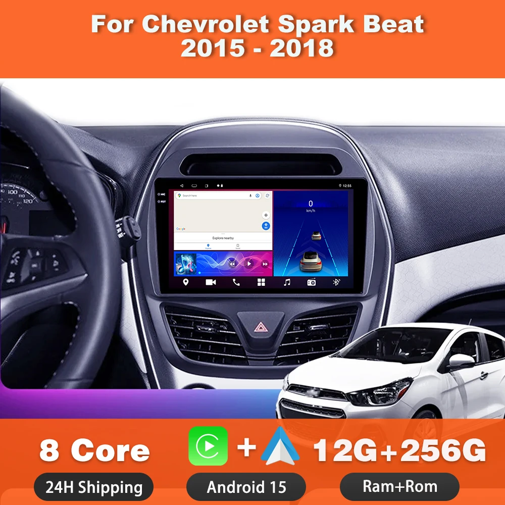 Android 15 для Chevrolet Spark Beat 2015-2018 Автомагнитола Carplay Автоплеер Мультимедийная навигация GPS WIFI BT Стерео 9 дюймов