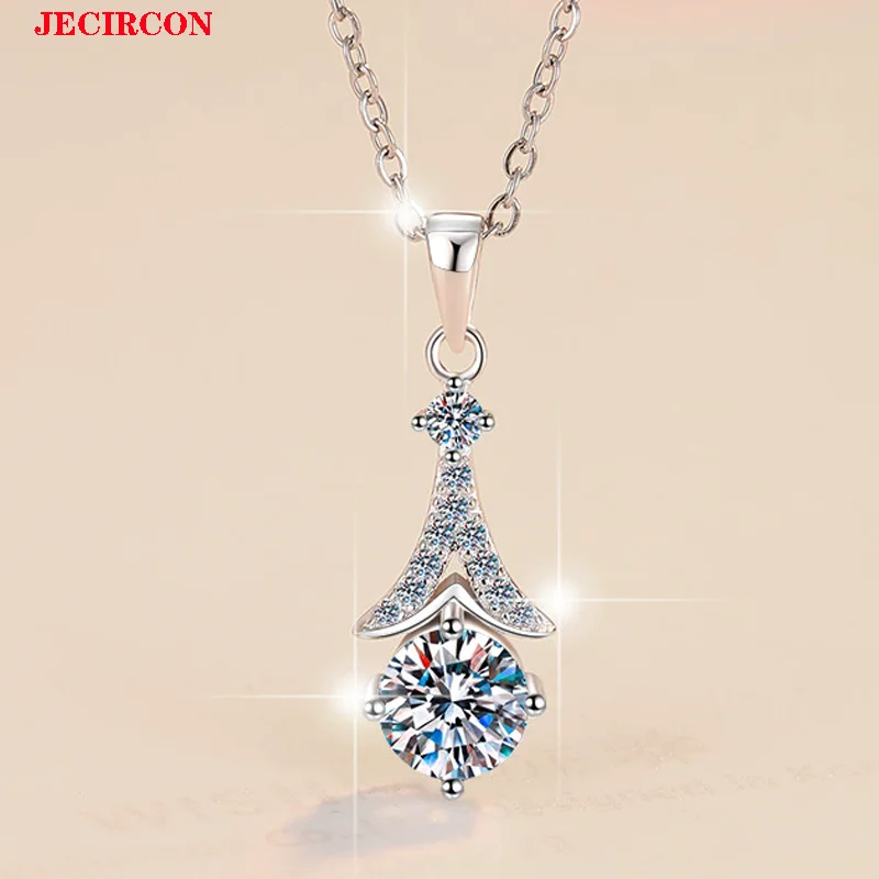 

JECIRCON Korean Fashion Style 1 Carat Moissanite Necklace for Women, S925 Sterling Silver Dress - like Fish-tail Pendant Choker