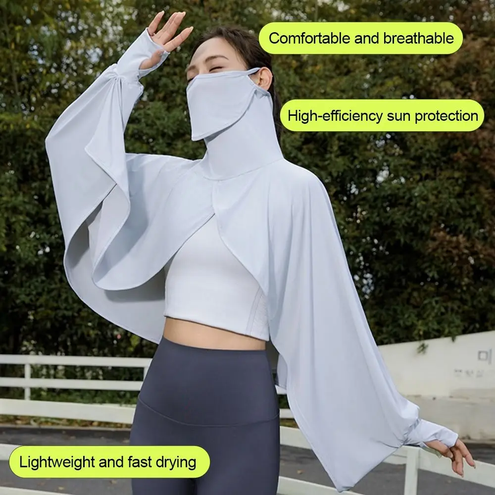 Face Cover Women's Cooling Shawl 2 in 1 Ice Silk Summer Arm Sleeves UV Protection with Finger Hole Sun Protection Cape