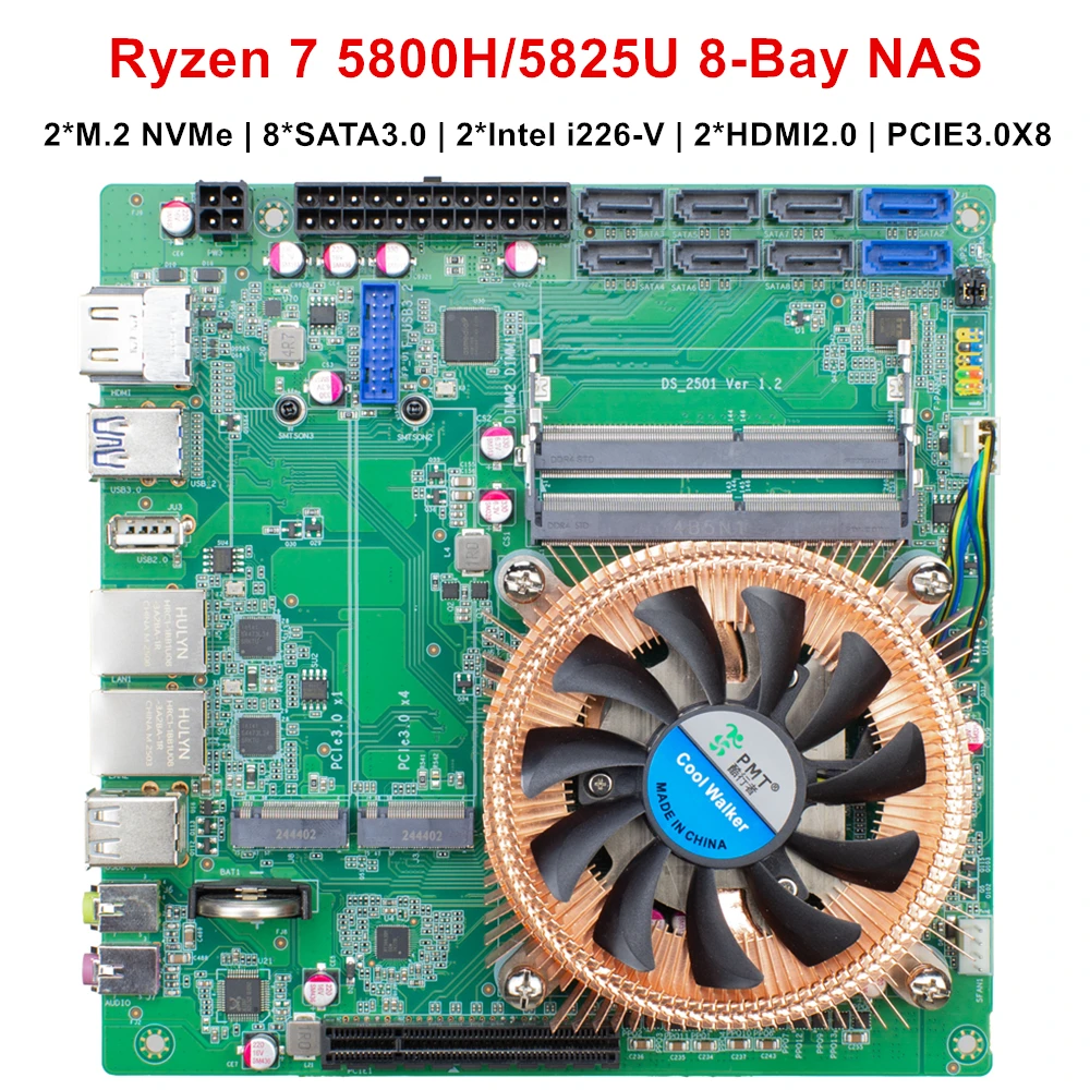 Topton N21 8-Bay NAS Motherboard with AMD Ryzen 7 5800H/5825U - 8*SATA 2*NVMe 2*2.5G LAN 1*PCIE3.0 8X 2*DDR4 - Gaming & Firewall
