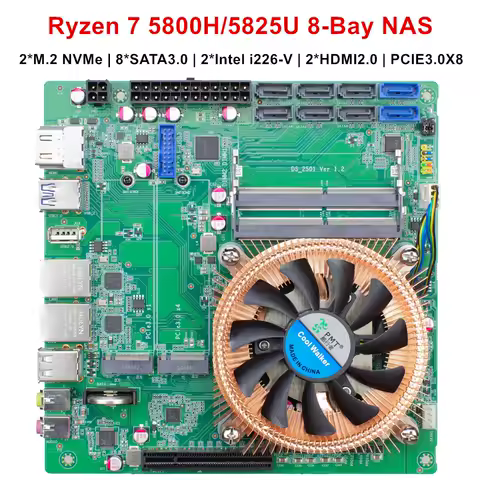 Topton N21 8-Bay NAS Motherboard with AMD Ryzen 7 5800H/5825U - 8*SATA 2*NVMe 2*2.5G LAN 1*PCIE3.0 8X 2*DDR4 - Gaming &amp; Firewall