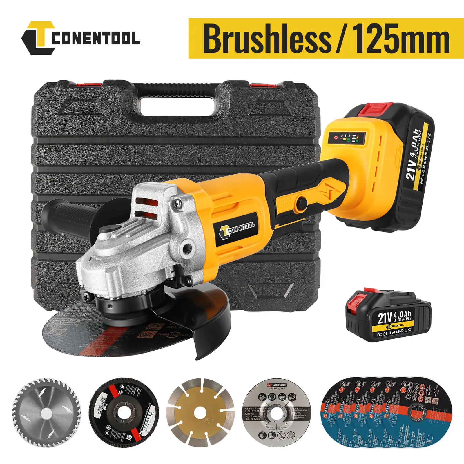 125MM Brushless Angle Grinder Polishing Cutting Machine Cordless Electric Angle Grinder Power Tool with Rechargeable Battery Set