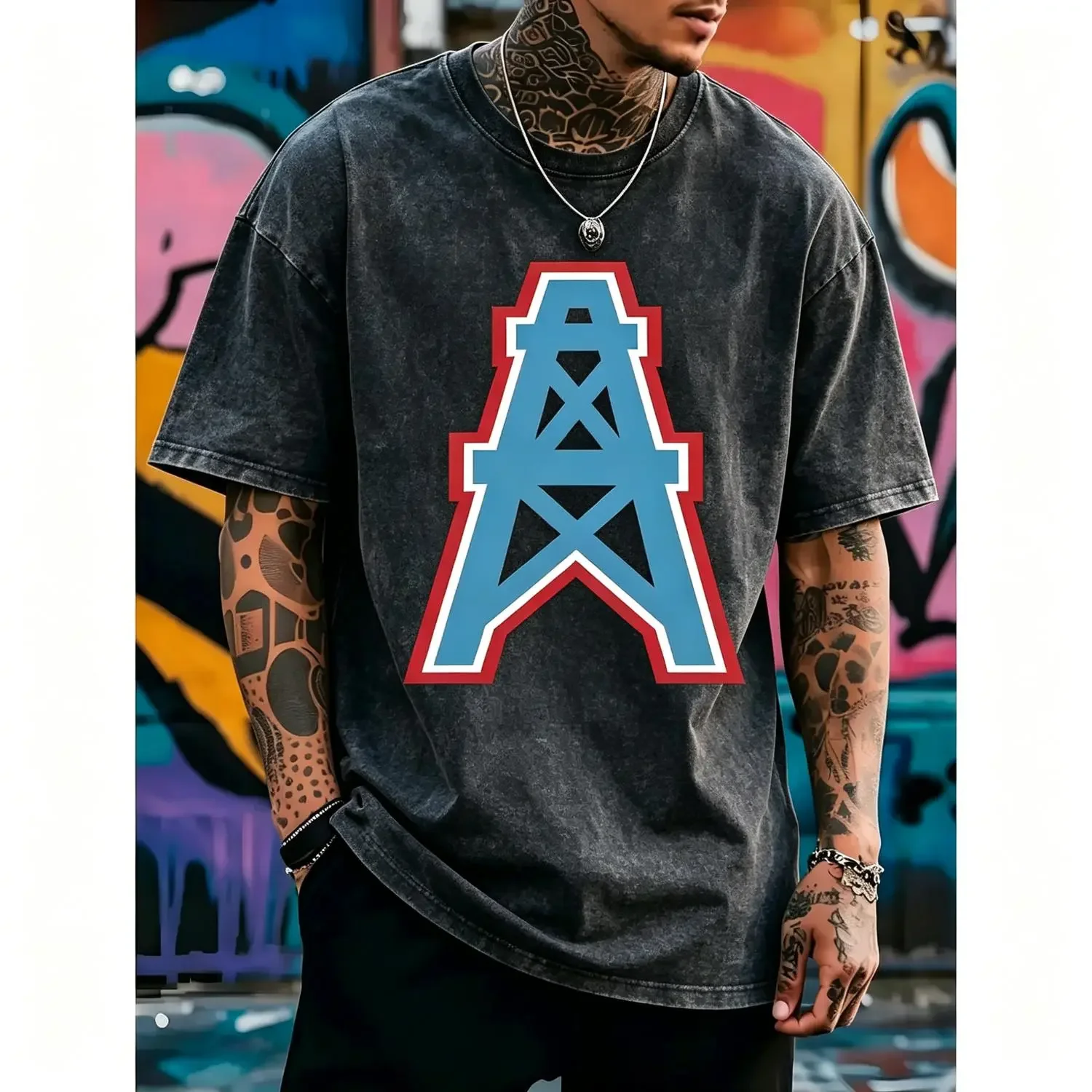 Heavy Houston Oilers Cotton T-shirt with Bold Print Casual Streetwear Graphic Design