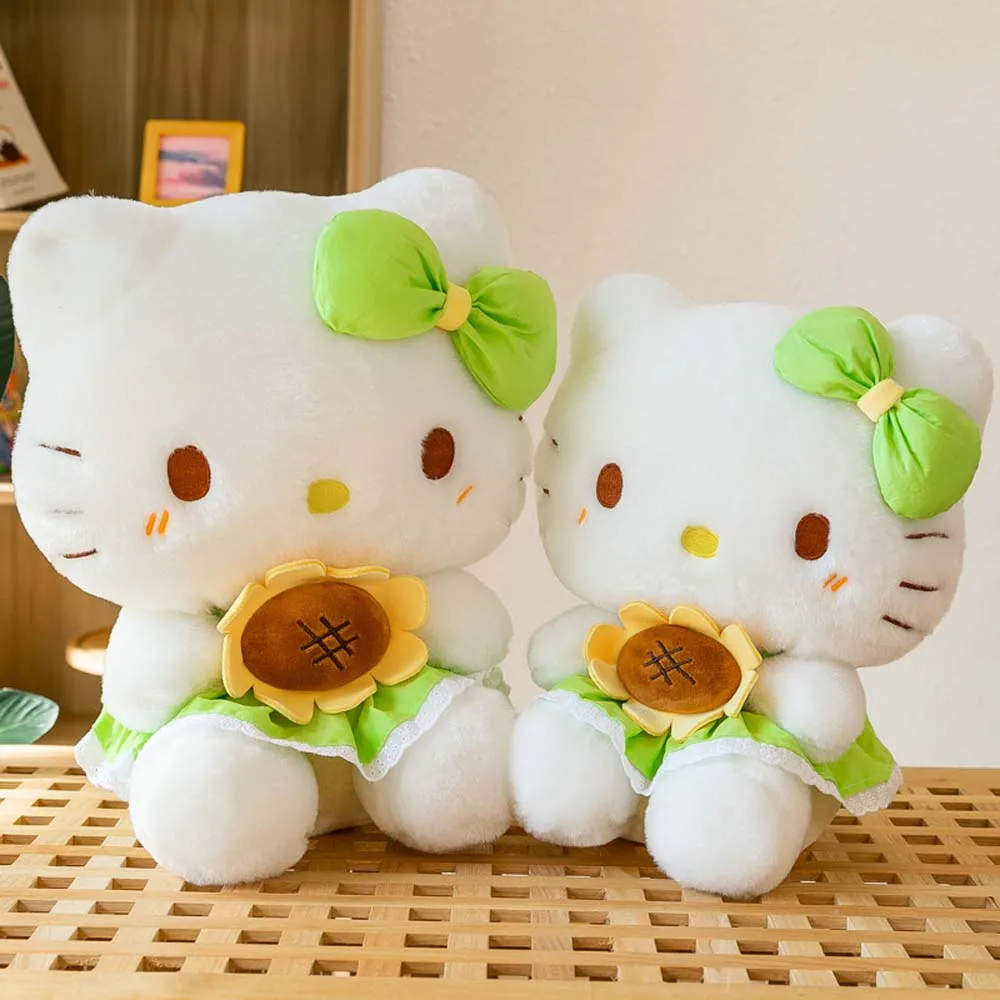 35CM Kawaii Hello Kitty Plush Toys Cute Anime Sanrio Sunflower Kt Cat Plushies Doll Room Decoration Dolls Baby Christmas Gift