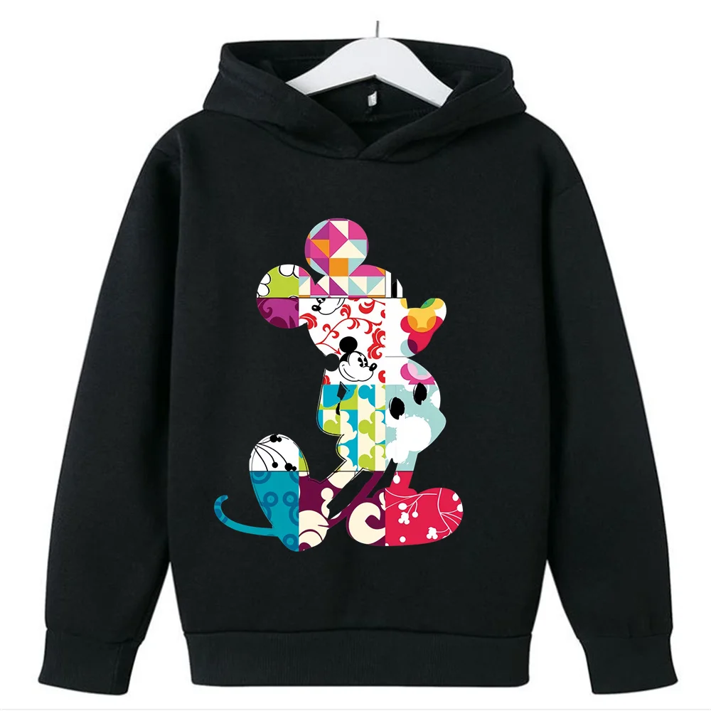 Sudadera con capucha de dibujos animados para niñas, ropa de otoño para niños pequeños, Minnie, Mickey Mouse, sudaderas con capucha de algodón puro de manga larga