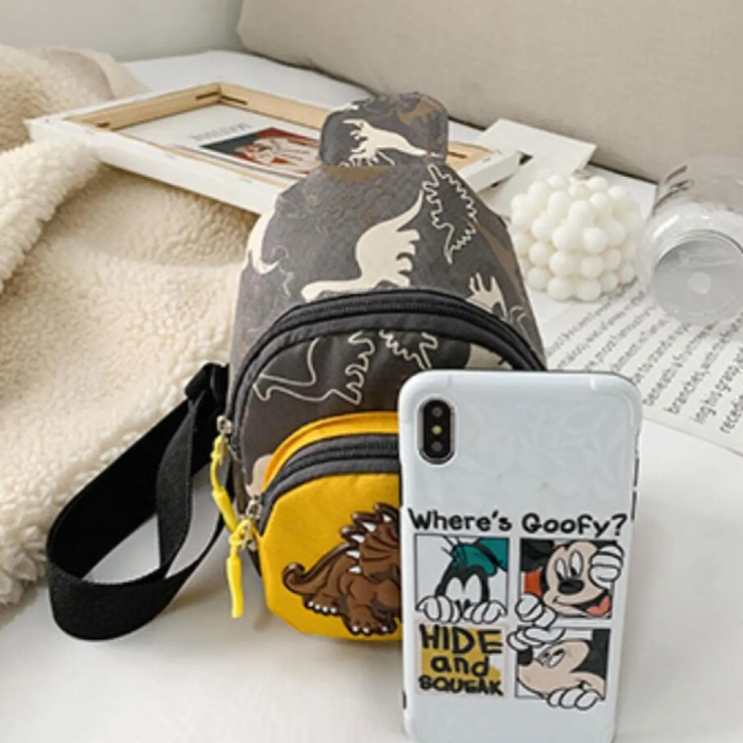 Bolso de pecho informal para niños y niñas, bolsa Unisex con cremallera, patrón de dinosaurio pequeño, al aire libre