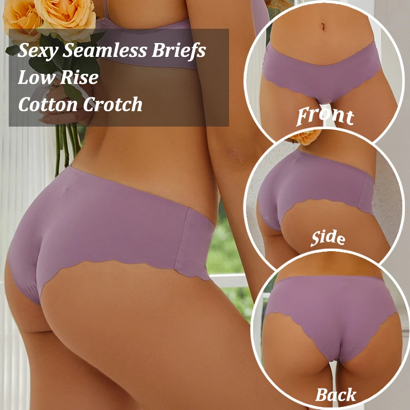 Seamless Panties for Women Solid Color No Trace Ice Silk Women\'s Underwear Sexy Low Rise Briefs Female Wavy Edge Soft Lingerie