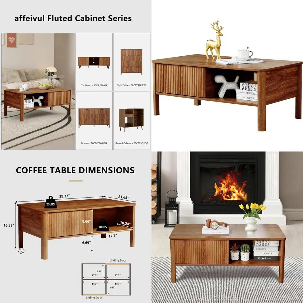 

Mid-Century Modern Walnut Coffee Table with Storage Drawers, Suitable for Living Room, Bedroom, or Office