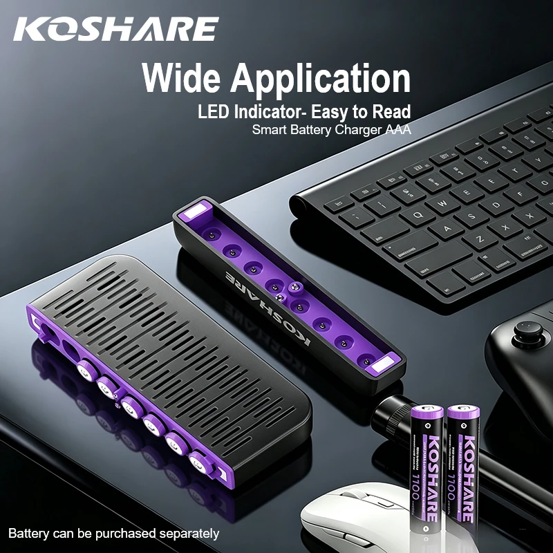 KOSHARE 1.5V Li-ion Rechargeable Batteries AAA 1100mWh Charging Set With 8 Slot LED Display Smart Lithium Battery Charger Box