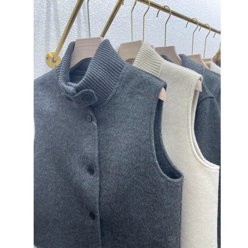 2025 outono e inverno novo gola alta colete de lã dupla face casaco de lã viajando moda camadas sem mangas