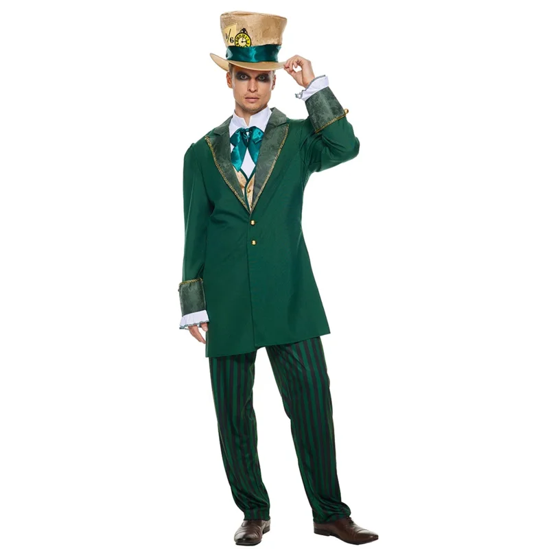 Nuevo 2025 Eraspooky Alicia en el país de las Maravillas hombres disfraz de Sombrerero Loco traje de adulto para Halloween carnaval fiesta vestido elegante ★ AA9X