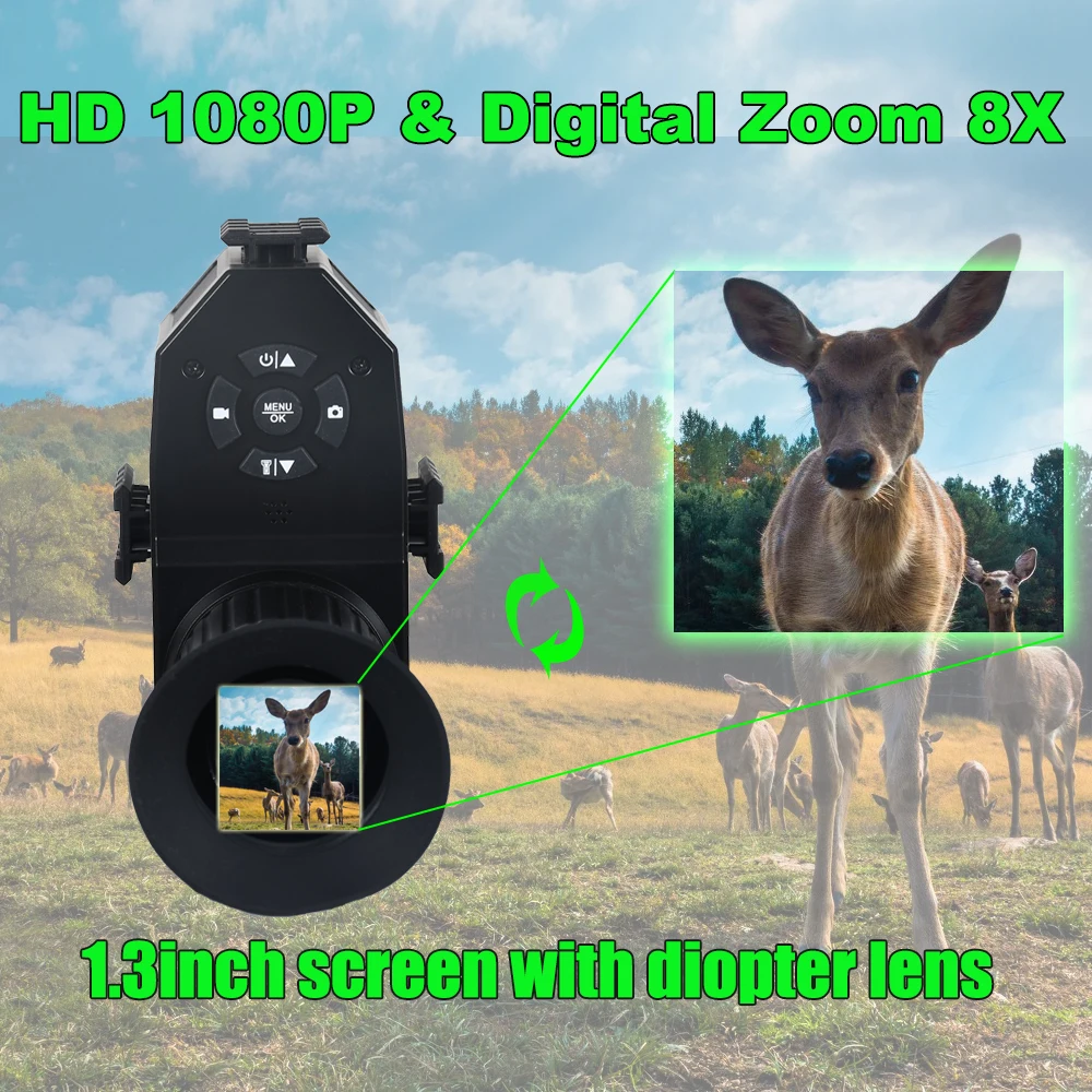 Digital Night Vision Riflescopes HD 1080P Clip On Night Vision Monocular 850nm IR 8X Zoom For Hunting Camping Megaorei NK007S