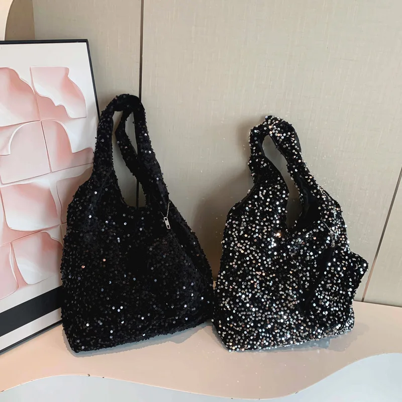 Tragetasche für Damen, Pailletten-Umhängetasche, trendige Hobo-Tasche, luxuriöse Designer-Handtasche, lässige Unterarmtasche für Arbeit, Reisen, Einkaufen – Detail 15