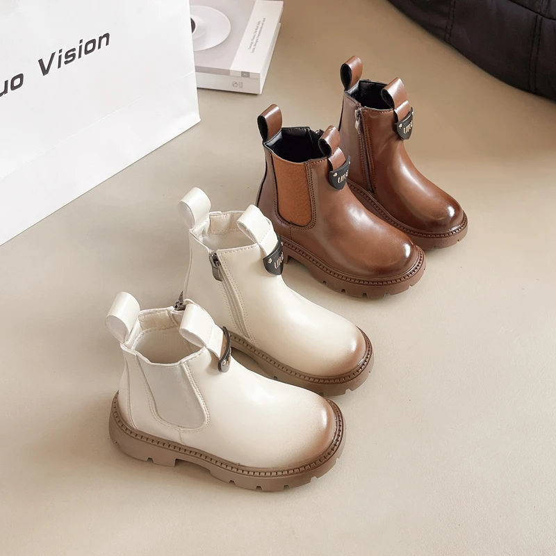 Girls Boots Multi-color with Anti Slip Waterproof Flat Bottomed Low Cut Side Zipper Winter Microfiber Leather Fashion Boots