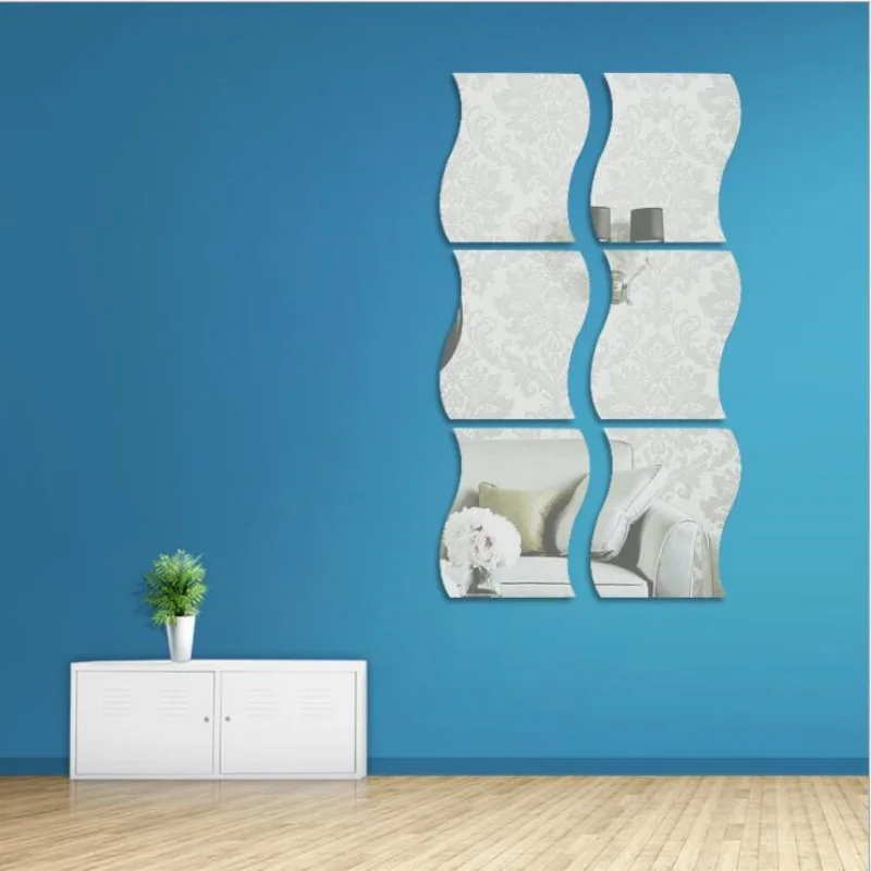 6/12 Acrylic Wave Combination 20cmX20cm 3d Mirror Wall Sticker Living Room Bathroom Decoration Sticker DIY Self-Adhesive Mirror