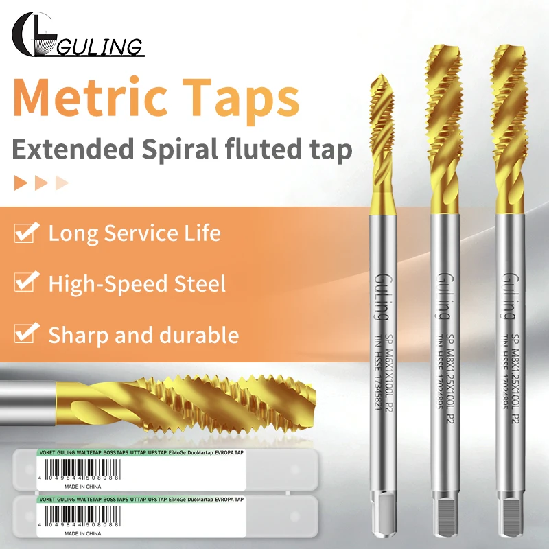 GULING HSSE JIS Standard TIN Spiral Fluted Tap M1.4 M1.6-M12X100L Machine Screw Thread Taps