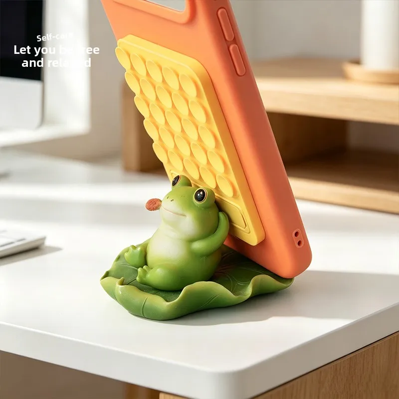 Office Phone Stand Frog Therapeutic Ornament Emotional Stability Workstation Girls Desktop Decoration Resin Animal Sculpture
