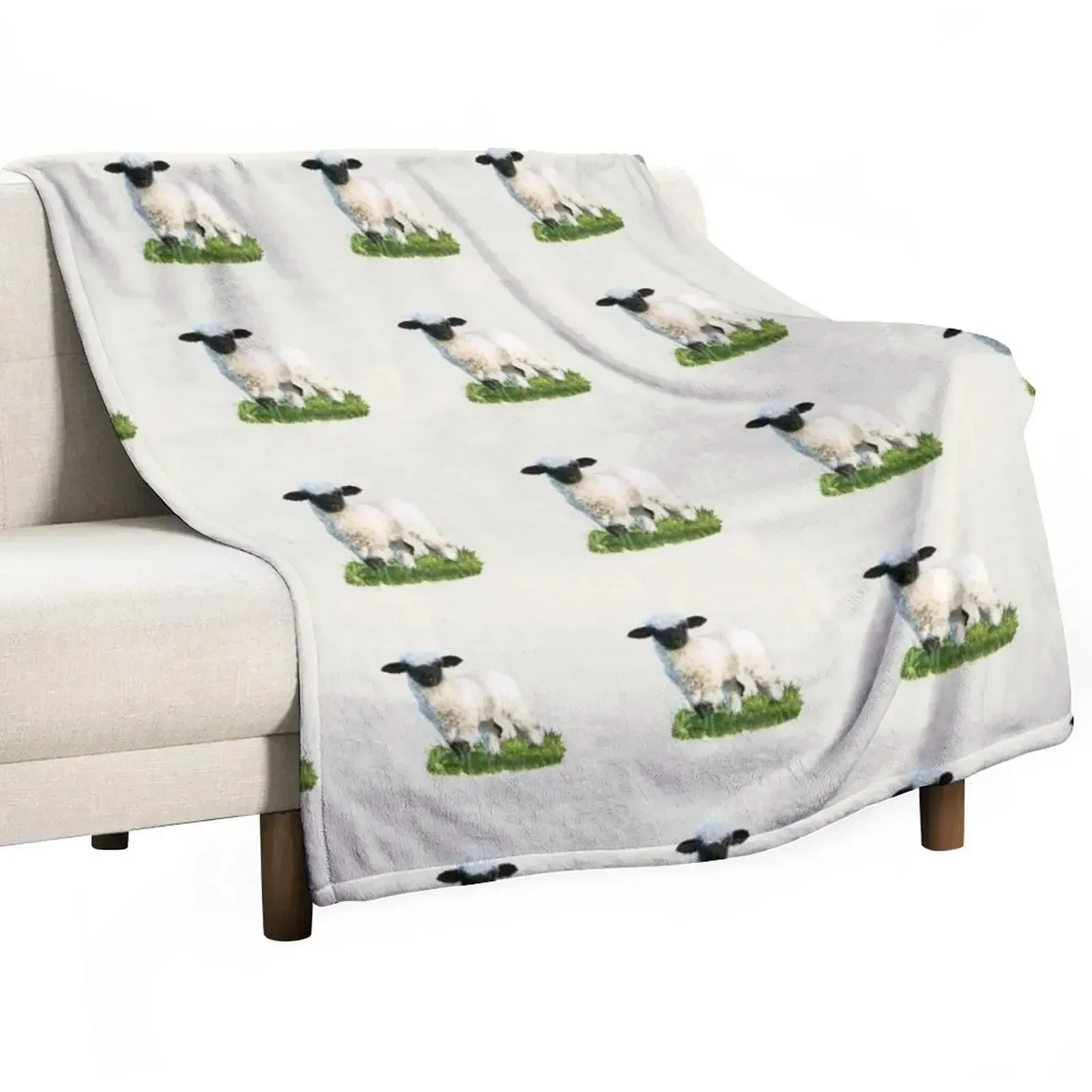 Valais Blacknose Lamb in a Meadow Throw Blanket For Sofa Thin blankets ands wednesday Blankets