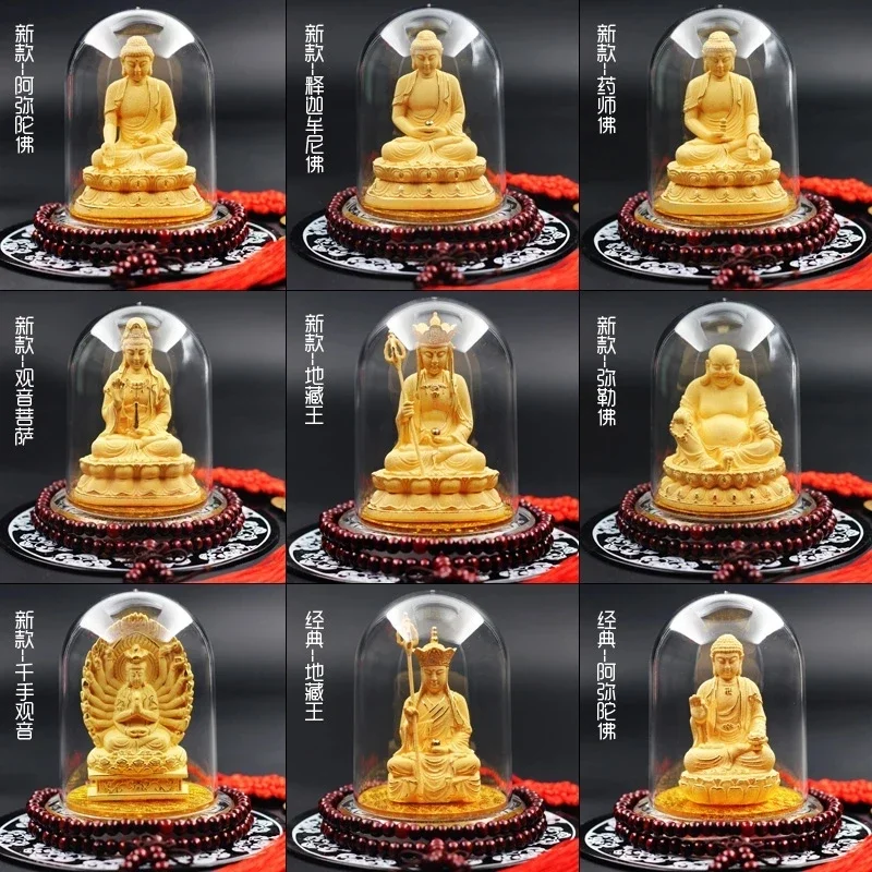 Portable mini alluvial gold temple with shrines of Buddha Ksitigarbha Po Sam Jiuhua