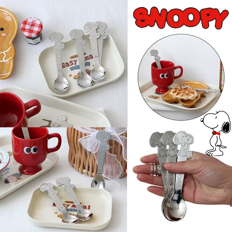 Snoopy Stainless Steel Spoon Cartoon Double Relief Coffee Spoon Dessert Cake Fruit Spoons Kitchen Accessory Tableware Decoration