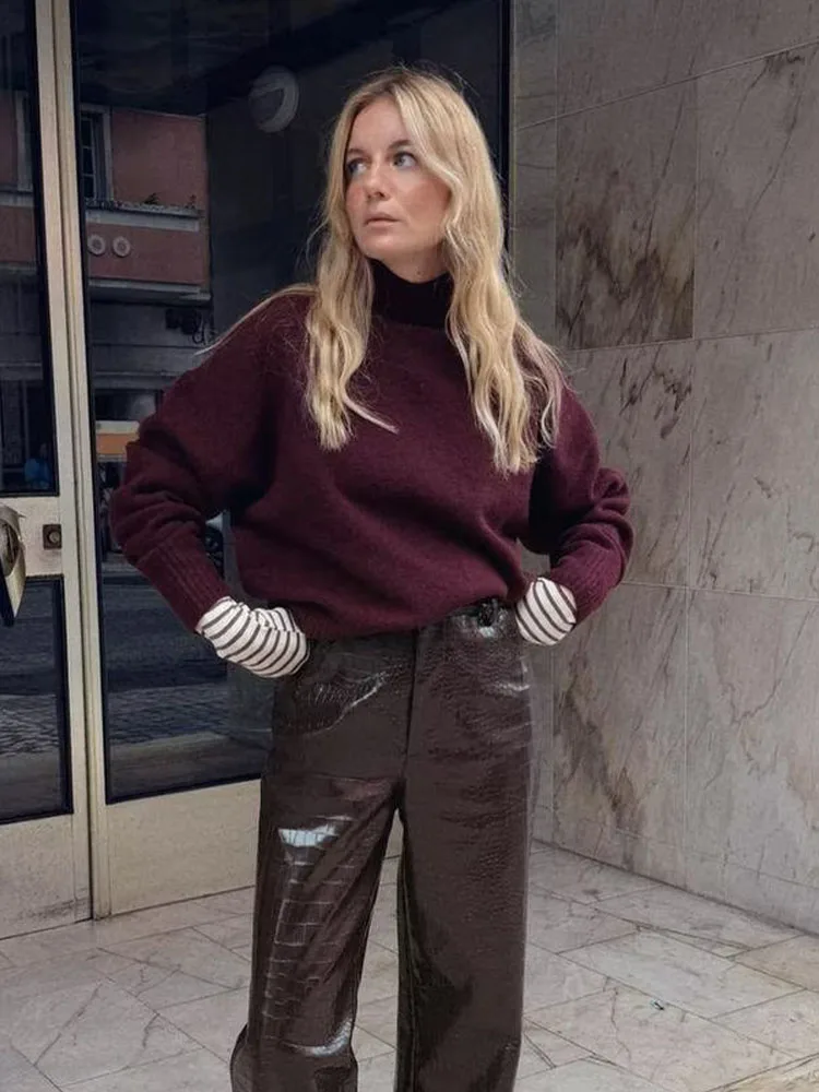 

HH Women Winter Fashion Versatile Warm Soft Stand Collar Sweater Women High Street Casual Solid Long Sleeve Pullover Sweater