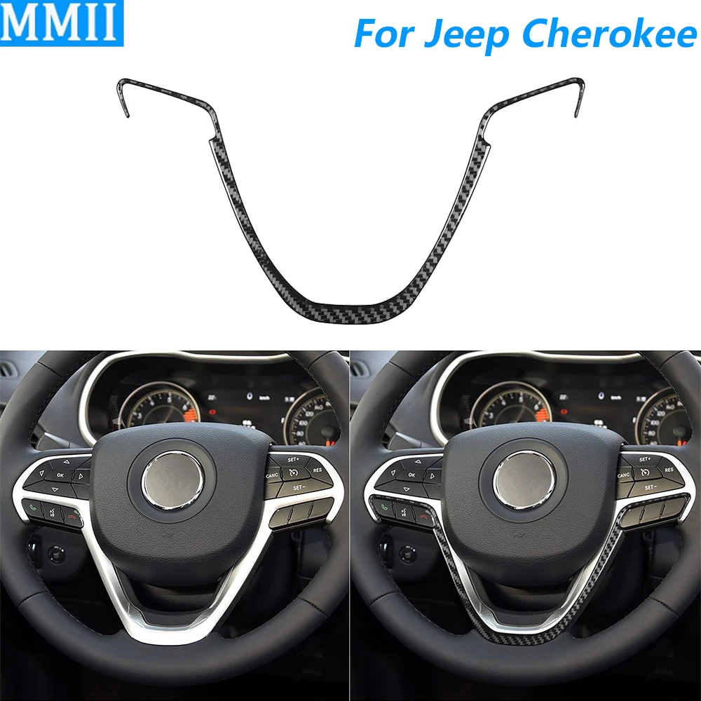 

For Jeep Cherokee 2014-2018 Real Carbon Fiber Steering Wheel Frame Panel Trim Strips Car Accessories Interior Decoration Sticker