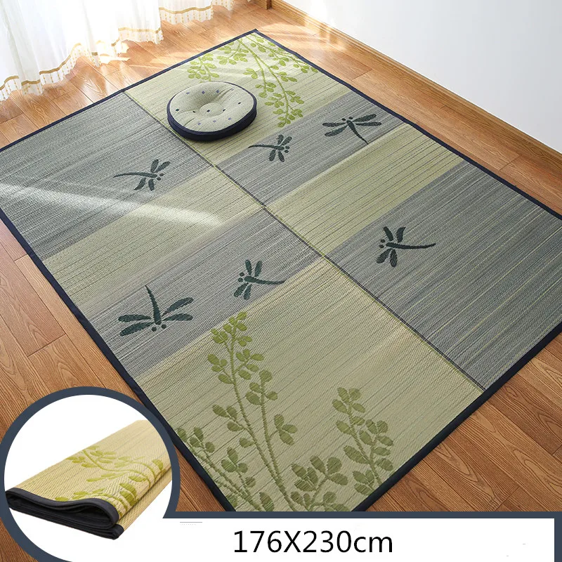 Damedai Foldable Floor Large Rug Carpet Rectangle Grass Rush Tatami Mat Summer Living Room Mattress Portable Oriental Carpet