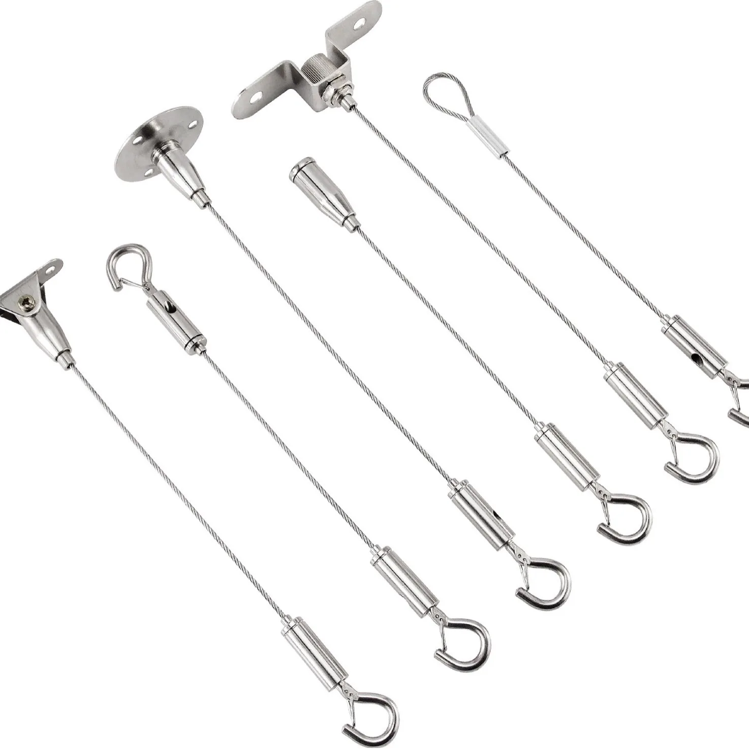 Length 0.5/1/1.5/2m Adjustable 304 Stainless Steel Wire Cable, Suspension Kit, Double Hole Rope Clamp, Used for Hanging Pictures