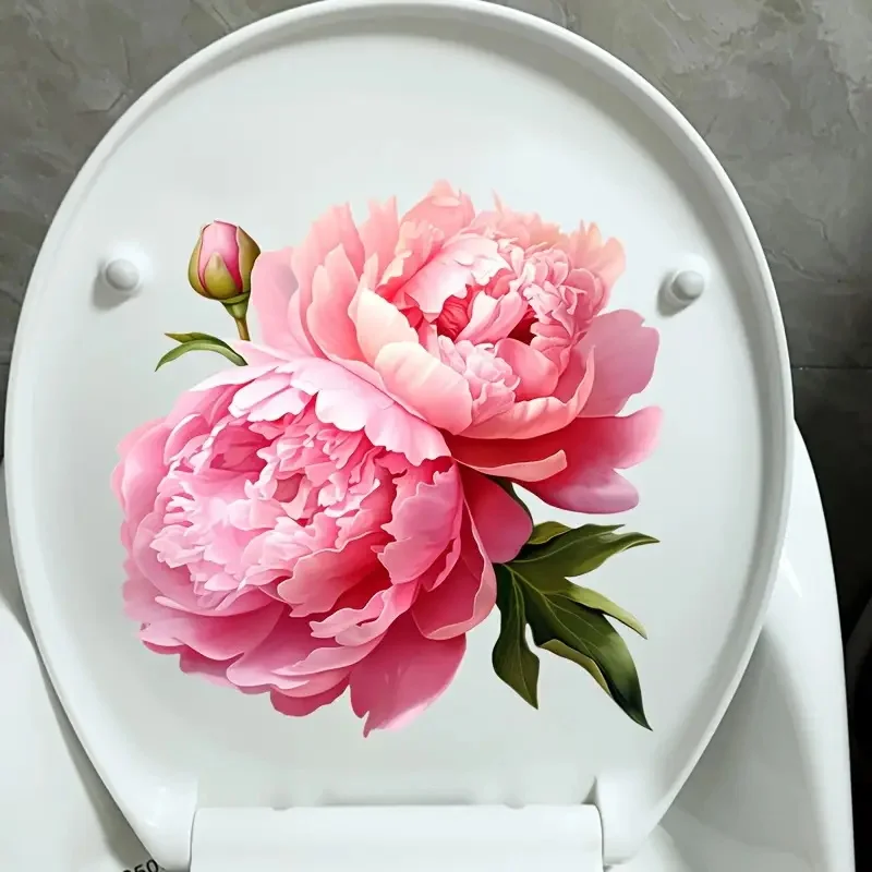 

Blooming Pink Peony Toilet Sticker,Bathroom Home Decoration Wall Sticker, Decoration Sticker For Door Refrigerator , Window