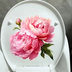Blooming Pink Peony Toilet Sticker,Bathroom Home Decoration Wall Sticker, Decoration Sticker For Door Refrigerator , Window