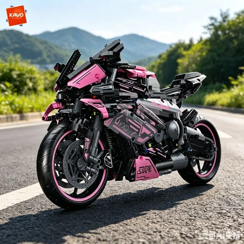 KAVOWORLD 1:5 Scale Tech MOC Motorbike Model 2096PCS Pink Cyberpunk Motorcycle Building Blocks Set STEM Construction Toy for Kid