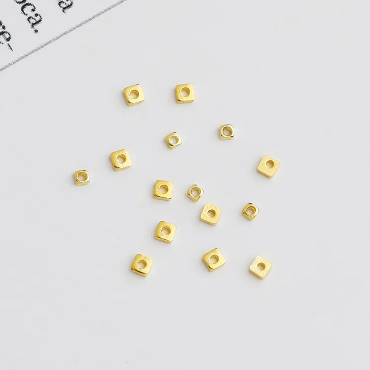 20pcs/Lot 925 Sterling Silver Flat Square Bead Spacer 1.5/2mm DIY Earrings Necklace Bracelets Silver Beads Jewelry Gold Charms