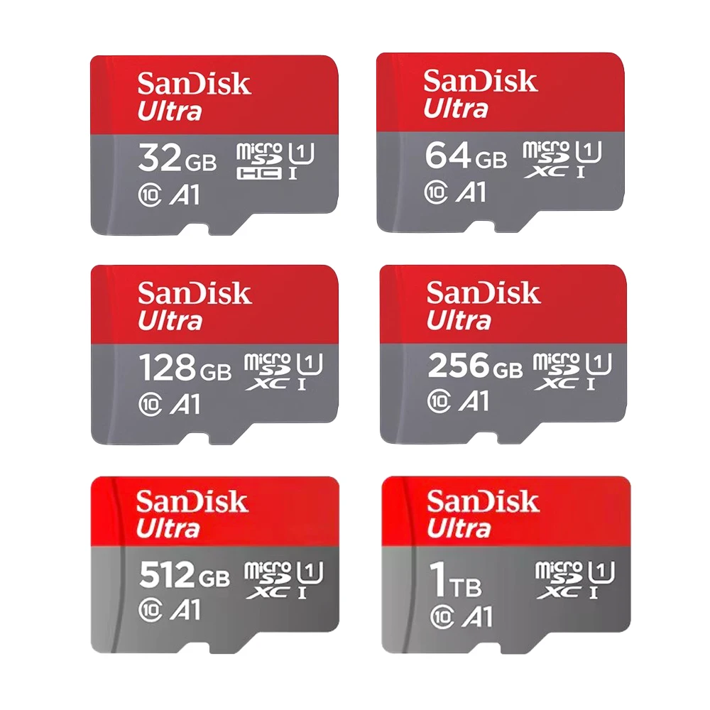 Оригинальная карта SanDisk Micro SD C10 32 ГБ 64 ГБ 128 ГБ 256 ГБ 512 ГБ до 150 МБ/с Карта памяти Microsd 1 ТБ A1 Флэш-карта TF для телефона