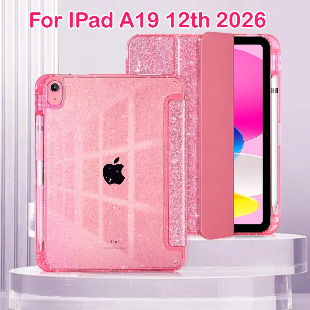 

Блестящий защитный чехол-книжка 2026 для новых Apple iPad A19 (12-го поколения), A16 (11-го поколения), A10 (10-го поколения) 10.9/11 дюймов с функцией тройного сложения