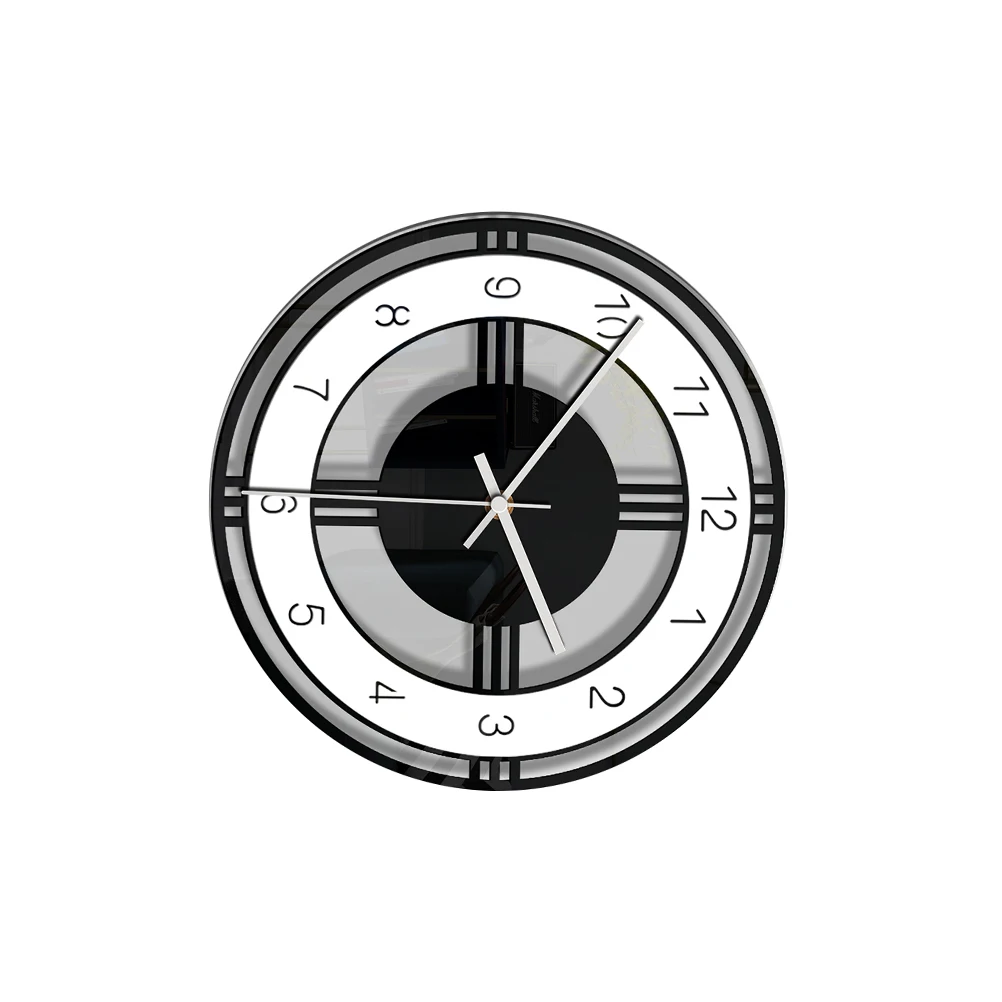 

Acrylic Wall Clock Round Silent Mute Design for Room Living Room Bedroom Decor Black and White Modern Stylish Household