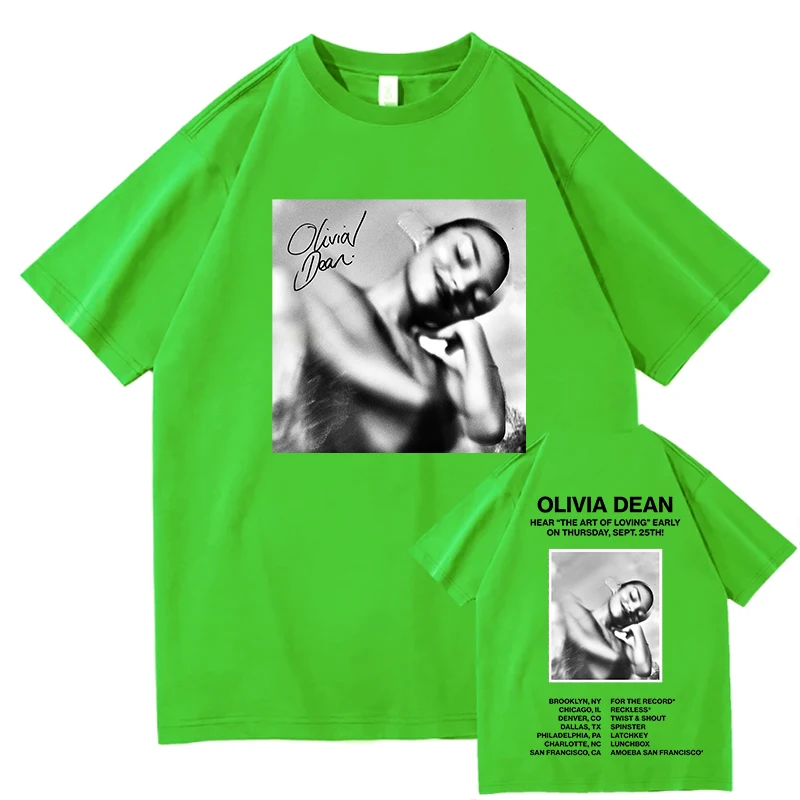 تي شيرت موضة أوليفيا دين فن المحبة تي شيرت قطني فضفاض للنساء/الرجال تي شيرت غير رسمي برقبة دائرية مطبوع عليه حروف ملابس نسائية