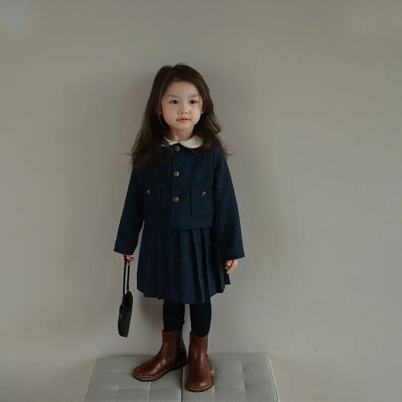 Girls Dress Set Skirt Autumn Winter 2024 Foreign Skirt Spring and Autumn Children Temperament Two-piece Set Woolen Fashion