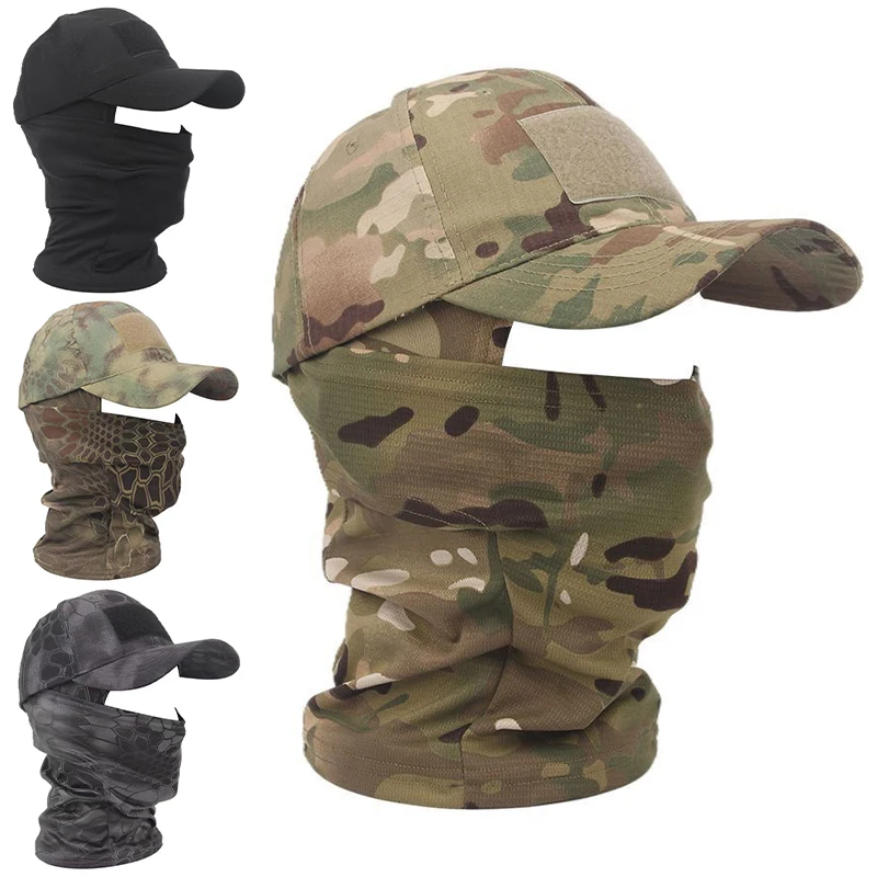 Tactical Hood Men Women Camouflage Baseball Cap for Outoodr Camping Hiking Fishing Sunscreen Sports Cap Balaclava Half Ski Mask