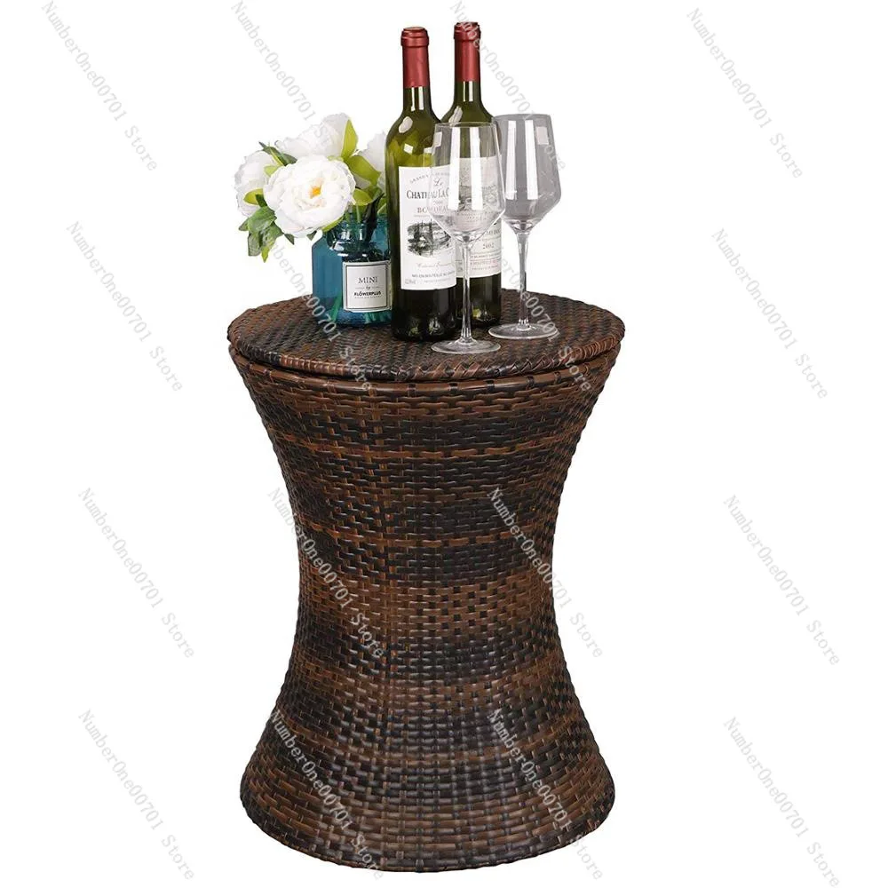 Rattan Wicker Ice Bucket Table Adjustable Height Outdoor Decor Table For Party Wedding Bar Display And Drinks Cooling