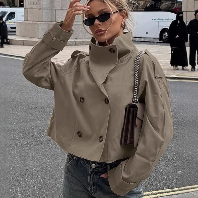 2026年新春ニッチデザイン気質通勤スタンドカラー長袖ダブルブレストショートジャケット