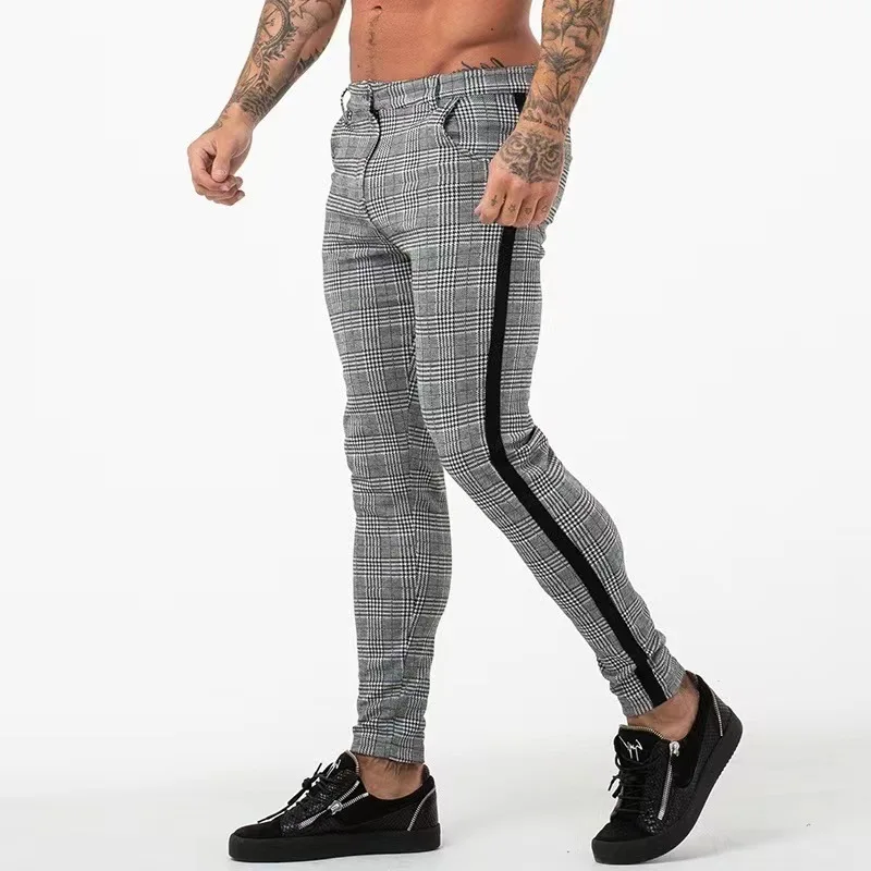 Brand New Men's Classic Plaid Casual Trousers Fashion Patcwork Design Slim Pencil Pants Trend Versatile Men Clothing Long Pants