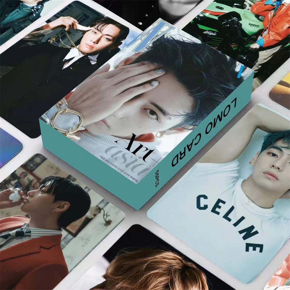 55 unids/set KPOP Kim Tae Hyung álbum tarjetas fotográficas Art-Asia postal HD de dos caras V tarjetas LOMO en caja Personal Fans coleccionar regalos