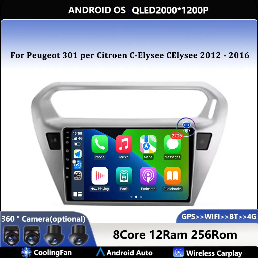 

For Peugeot 301per Citroen C-Elysee CElysee 2012 - 2016 Car Android arplay Auto Radio Navigation GPS Multimedia Video 4G AMI