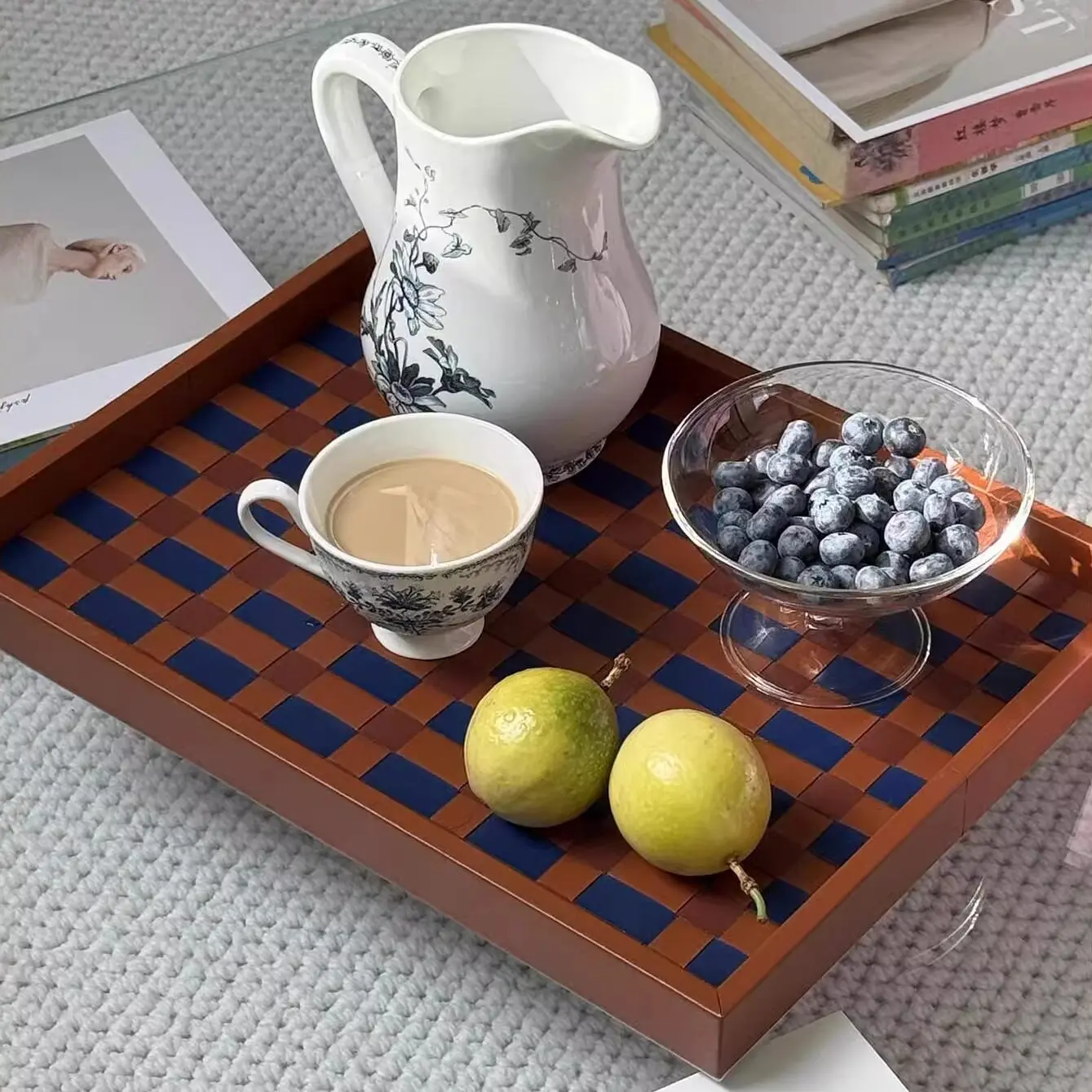 High Value Luxury Woven Leather Tray Premium Desktop Scented Candles Jewelry Key Storage Ornament Rectangle