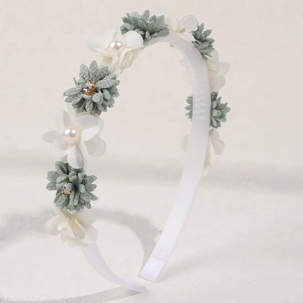Flower Crown Headband White Pearl Rhinestone Daisy Bow Hair Band Girls Fairycore Wedding Party Hair Accessories