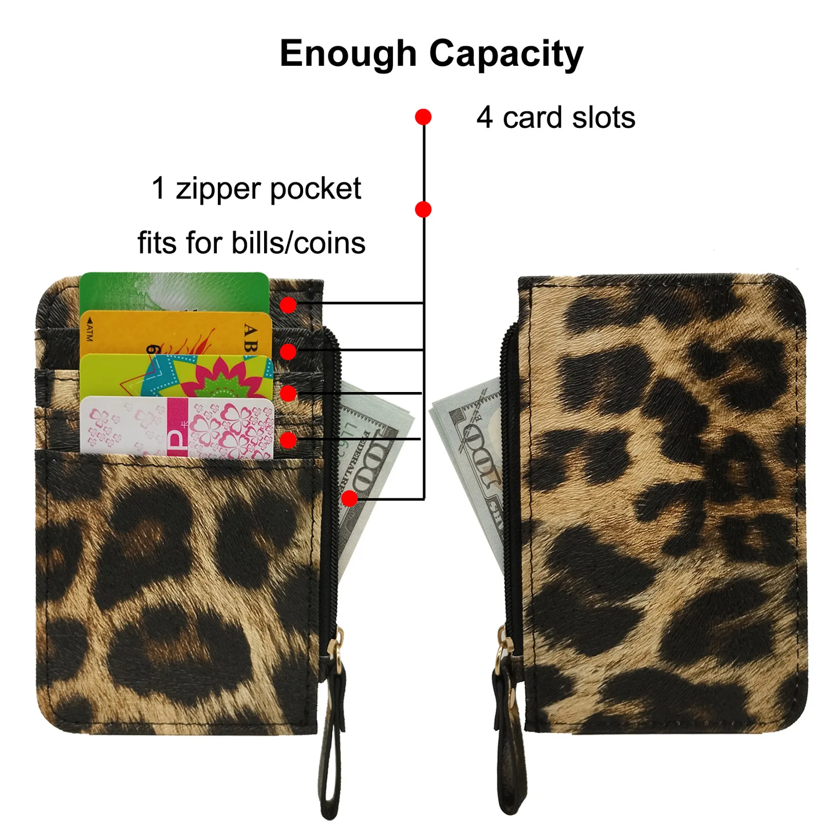 Nueva cartera delgada de cuero con diseño de leopardo para tarjetas para mujeres y hombres, monedero pequeño con cremallera, tarjetero de negocios, bonitos regalos