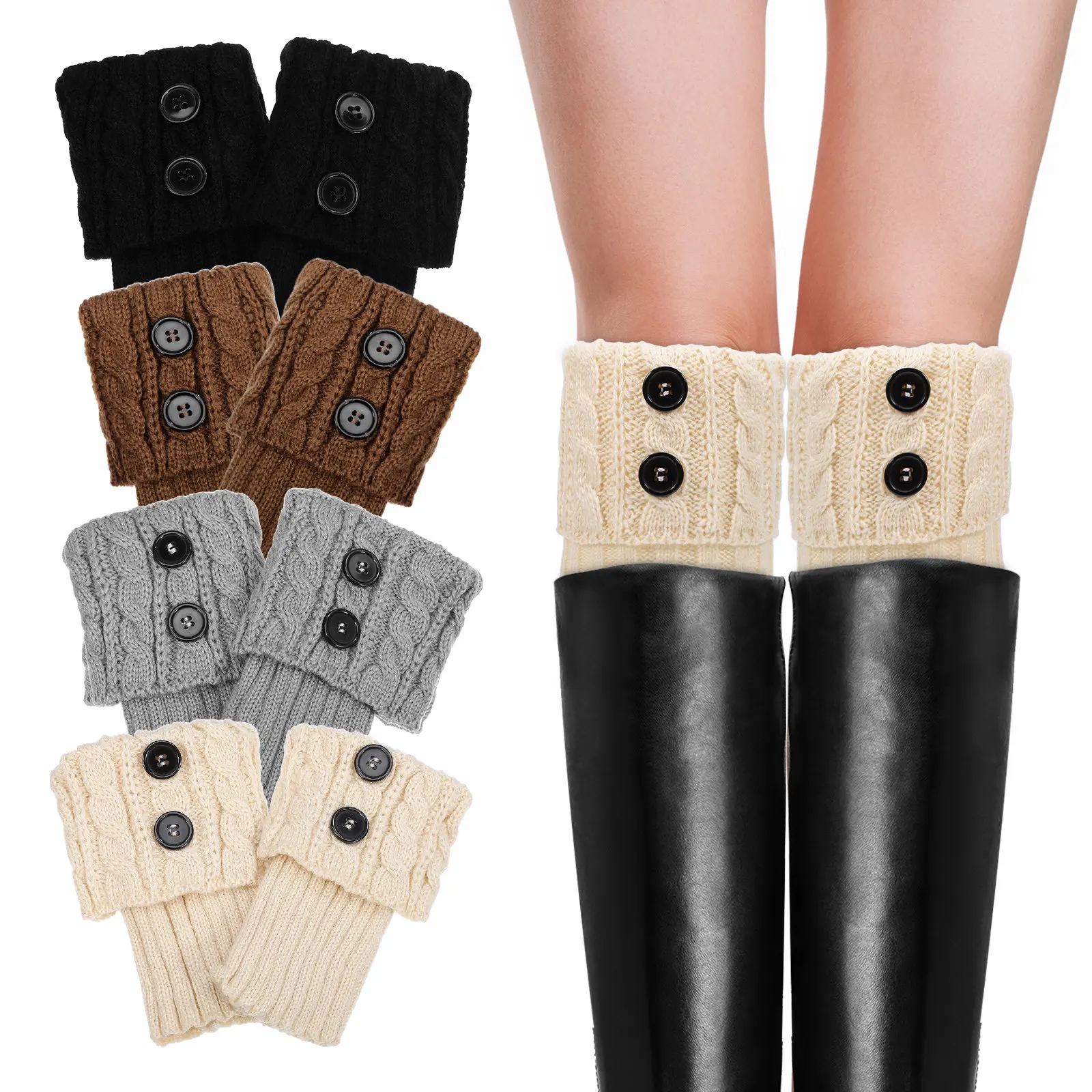 

4 пары женских коротких вязаных манжет для ботинок, грелки для ног, защитные чехлы для ног, мягкие теплые носки для ботинок, женские носки до щиколотки