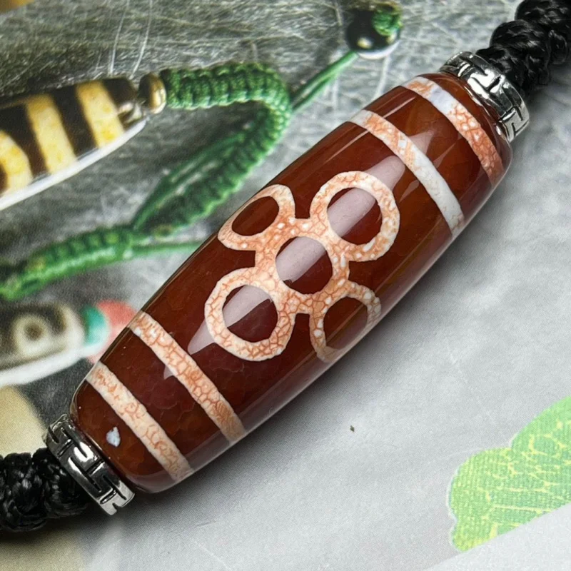 lightning-five-eyed-dzi-bead-agate-necklace-cord-crossed-around-neck-collarbone-handmade-men's-women's-necklace-cord-tibetan-sty